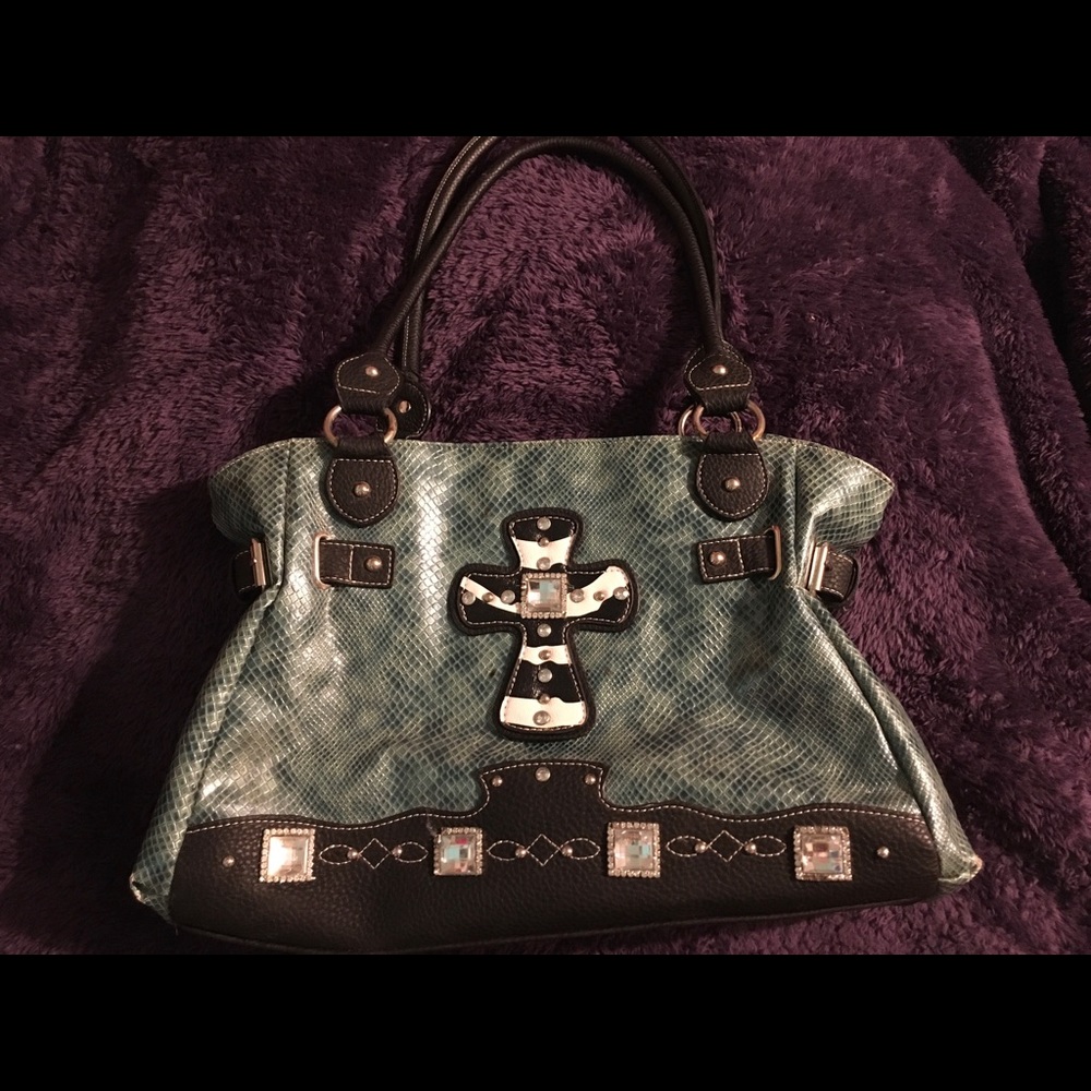Large blue western style purse